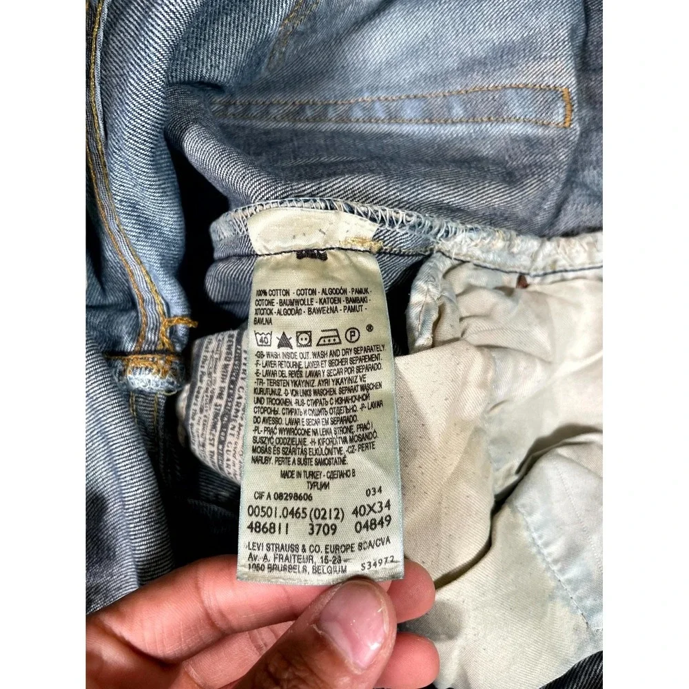 Levis 501 Straight Leg Jeans Mens 40x34 Blue Whiskering Denim‎ Button Fly Cotton